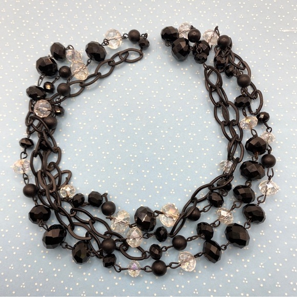 Black & Clear Glass Beads Chain Long Necklace - Picture 2 of 7